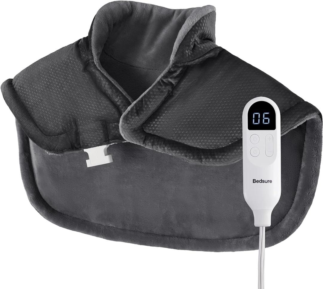 Bedsure Heating Pad for Neck and Shoulders Pain Relief - Father's Day & Birthday Gifts for Women Men Moms, FSA HSA Eligible, Weigthed Heated Pad 2.2lbs, Large Heated Wrap, 24" x 22", Grey