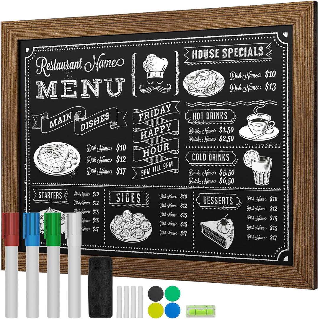 SHANTRA 30"x20" Large Chalkboard, Wooden-Framed Blackboard for Wall, Magnetic Chalkboard for School Office Home, Includes Chalk, Eraser & Hanging Hardware, Black 