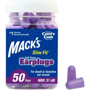 Mack's Slim Fit Soft Foam Earplugs, 50 Pair - Small Ear Plugs for Sleeping, Snoring, Traveling, Concerts, Shooting Sports & Power Tools | Made in USA