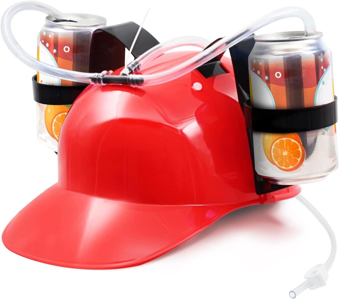 Novelty Place Drinking Helmet - Can Holder Drinker Hat Cap with Straw for Beer and Soda - Party Fun - Red/Yellow