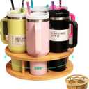 7 Slots Water Bottle Organizer for Stanley Cup Tumbler Accessories Owala Bottle Holder Rotatable Drying Rack Storage for Kitchen Cabinet Countertop Pantry Organizers for Gift, Natural Wood