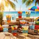 60 Sets Tropical Hawaii Birthday Party Decorations, 14 oz Disposable Plastic Cups with Lids and Straws, Alien Cartoon Summer Palm Leaves Luau Hibiscus Party Favors Drink Coffee Supplies