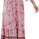 CAVOZEDA Women's Long Maxi Dress Sexy Off Shoulder Floral Dress Ruffle Short Sleeve Smocked Flowy A Line Boho Dress,XXL Pink