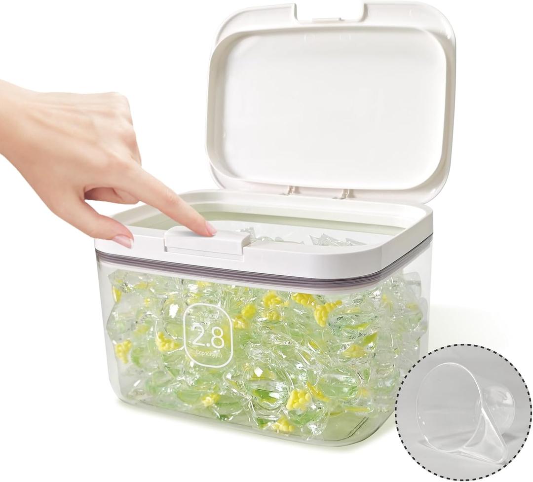 Laundry Pod Holder with Lid - Sealed Automatic Pop-Up Dispenser, 94oz/115 Pod Capacity, ABS/PP Durable Container for Laundry Room Organization, Multi-Purpose for Detergent Powder/Dryer Sheets (2.8L)