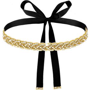 Handmade Rhinestone Bridal Belt, Gold Bridal Wedding Dress Sash Trim Crystal Belt With Ribbons for Bridal Gowns (Black)