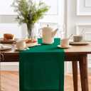 Solino Home 100% Pure Linen Dark Green Table Runner 48 Inches - 14 x 48 Inch for Coffee Tables, Dresser - Sonoma Collection