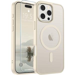 SUPFINE Magnetic for iPhone 16 Pro Case (Compatible with MagSafe) (Military Grade Drop Protection) Translucent Matte Shockproof with Anti-Fingerprint Phone Case,Antique White