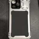 Lanhiem for iPhone 15 Pro Max Metal Case, [Built-in Camera Kickstand & Glass Screen Protector] Protective Heavy Duty Full Body Military Rugged Shockproof Magnetic Cover (Silver)