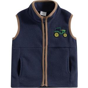 Toddler Boy Kids Fleece Winter Vest Warm Jacket Fall Outwear Vest Zip Up Tractor Embroidery Baby Infant Coat 3-4T