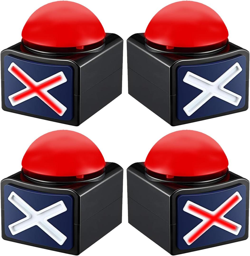 Game Buzzer Set with Lights & Sound gameshow Buzzer Alarm Sound Game Show Button Box Party Contest Prop Toy 4Pack Family Trivia Buzzers for Classroom, Party, Game Nights