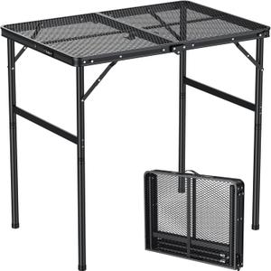Anbte Portable Grill Table Max 29.5", 2 Adjustable Heights Folding Camping Table with Heat-Resistant Mesh Tabletop &Portable Handle, Waterproof, for Cooking BBQ Outdoor Patio, 31" X 22", Black, 35"l X 21.65"w X 29.4h"