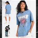 AugYew Graphic Tees Streetwear Tshirts Vintage Unisex Cotton Acid Washed Oversized T-Shirts Summer Clothes Tops for Men (Blue, M)