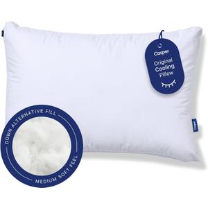 Casper Sleep Original Cooling Pillow, Standard Size Medium Soft Feel, Down-Alternative Fill, Supports Side, Back & Stomach Sleepers, Neck Pain Relief, Machine Washable