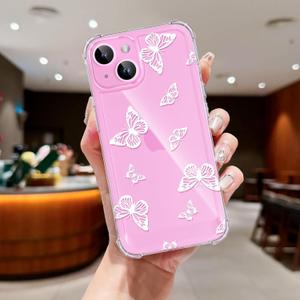 4 x Clear Case Compatible with iPhone 13, Cute Butterfly Print Protective Cover for Girls Women, Slim Soft TPU Four Corners Shockproof Case for iPhone 13 - White Butterfly
