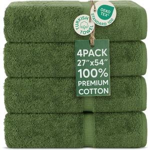 Chakir Turkish Linens | Hotel & Spa Quality 100% Cotton Premium Turkish Towels | Soft & Absorbent (4-Piece Bath Towels, Moss)