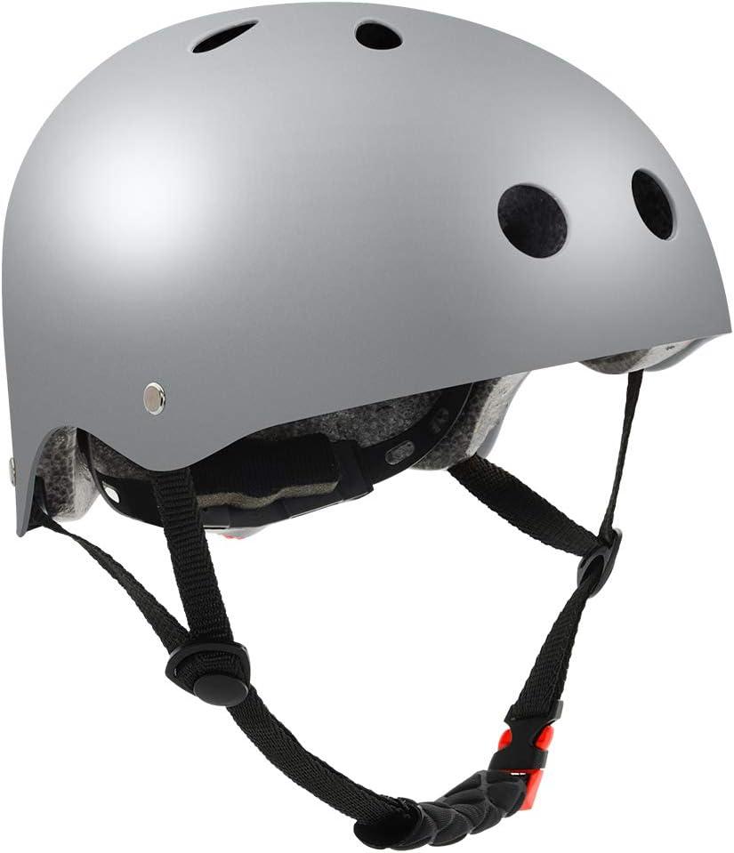 Skateboard Helmet, Bike Helmet for Kids Youth Adult CPSC Certified, Adjustable for Multi-Sport Skateboard, Scooter, Skating, Cycling, Roller Skate, Rollerblading (Small(20.5"-21.3"), Silver)