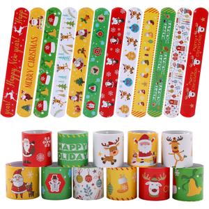 2 x 48PCS Christmas Slap Bracelets, Xmas Slap for Christmas Party Favor Decoration (Yellow,red,green,white)