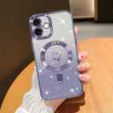 NITITOP Compatible with iPhone 16 Plus Case Cute Clear Glitter [Compatible for MagSafe] Plating Heart Sparkle Bling Magnetic Girl Women Electroplated Frame Camera Protection Back Cover - Purple