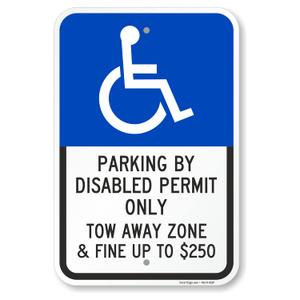 SmartSign Basics 18 x 12 inch Parking By Disabled Permit, Tow-Away Zone Handicap Parking Sign, 120 mil Aluminum Composite (ACM), Engineer Grade Reflective Material, Blue/Black on White, USA-Made