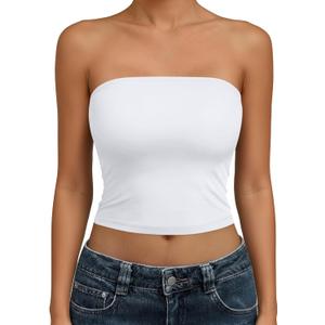 Trendy Queen Womens Tube Tops Strapless Crop Tops Basic Backless Sleeveless Going Out 2026 Spring Outfits Summer Clothes (White, XL)