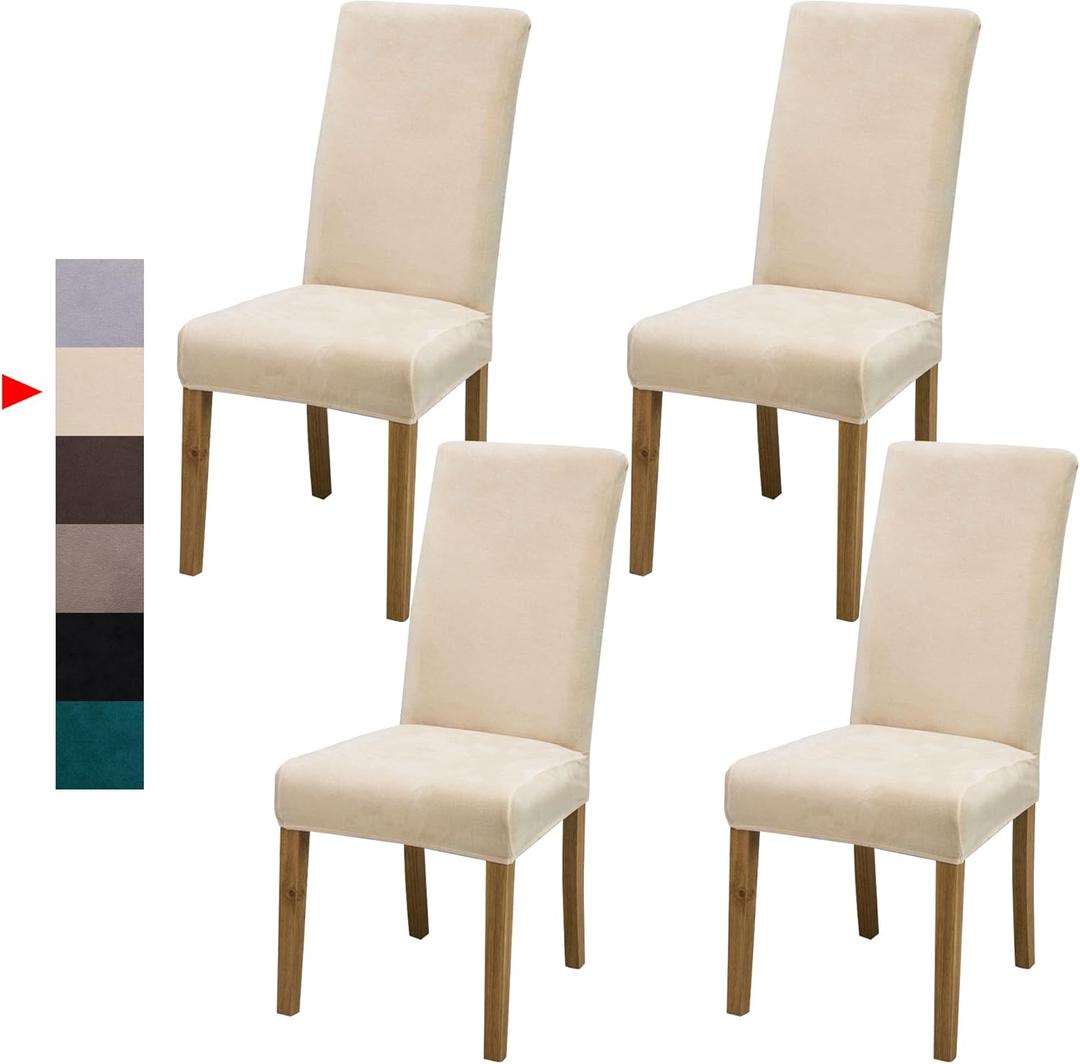Velvet Dining Chair Covers,Dining Room Chair Covers Set of 4,Stretch Kitchen Chair Cover,Soft Washable Dining Chair Cover,Parsons Chair Slipcovers Protective,for Home,Restaurant,Banquet (cream)