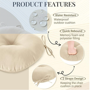 downluxe Bistro Chair Cushions for Patio Furniture, Water-Resistant Round Outdoor Chair Cushions Set of 2 with Non-Slip Ties, 15" x 15", Beige