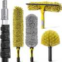 5-in-1 20Ft 4-Stage Telescoping Extension Pole Kit for Cleaning | High Reach Duster, Chenille Window Squeegee, Microfiber Feather, Cobweb Duster for Ceiling Wall Hard-to-Reach