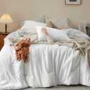 Bedsure Queen Size Comforter Set, Reversible White Soft Prewashed Bedding for All Seasons, 3 Pieces Warm Down Alternative Bed Set, 1 Lightweight Comforter (90"x90") and 2 Pillowcases (20"x26")
