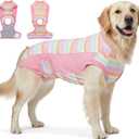 Recovery Suit for Female & Male Dogs After Surgery, Breathable Dog Onesie Cone Alternative, Anti-Licking Surgical Suit for Spay Neuter Wounds (XL(Back:24"-26"), Pink Stripe)