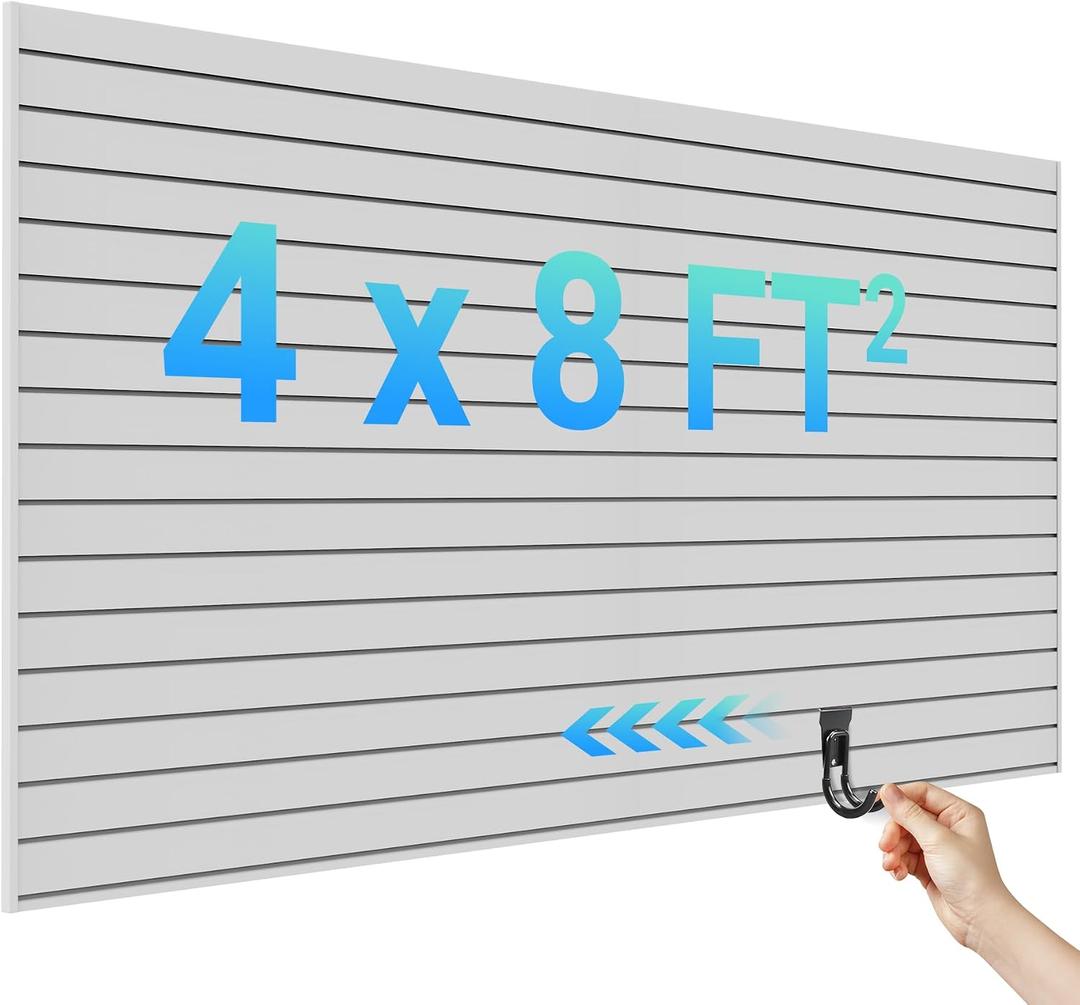 Ezlaino Slatwall 4ft x 8ft PVC Slat Wall Paneling Garage Wall Organizer | Upgraded & Thickened for Long-Lasting Durability, Compatible with Slatwall Accessories, For Garage Storage & Display, Grey