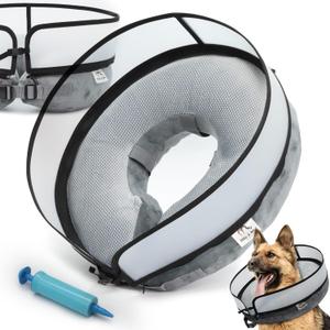 Inflatable Dog Cone Collar w/Pump - Medium Dog Donut Collar After Surgery - Washable Dog Collar w/Removable Soft Cone for Dogs After Surgery- Dog Cone Alternative After Surgery w/Soft Cover
