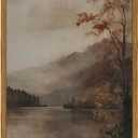 Vintage Landscape Wall Art Moody Lake Wall Decor Painting, Rustic Farmhouse Poster Canvas Prints Nature Autumn Artwork for Bedroom Living Room Farmhouse 16x24 inch Wood Framed