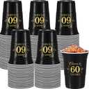 50 Pack 60th Birthday Decorations Birthday Cups 16 oz Disposable Plastic Gold and Black Cups for Men Women Hot Cold Drinks for Wedding Anniversary Supplies(60th)