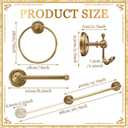 4 Pcs Antique Brass Gold Bathroom Accessories Set Wall-Mounted Adjustable Towel Rack & Round Towel Ring & Toilet Paper Holder & Robe Hook, Wall Mounted Brass Vintage Bath Hardware Set