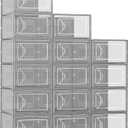 Foluck Shoe Storage Box, 15 Pack Clear Plastic Stackable Shoe Organizer for Closet, Interlocking Design Shoe Container Bins for Sneakers, Foldable Shoe Rack with Lids, Gray