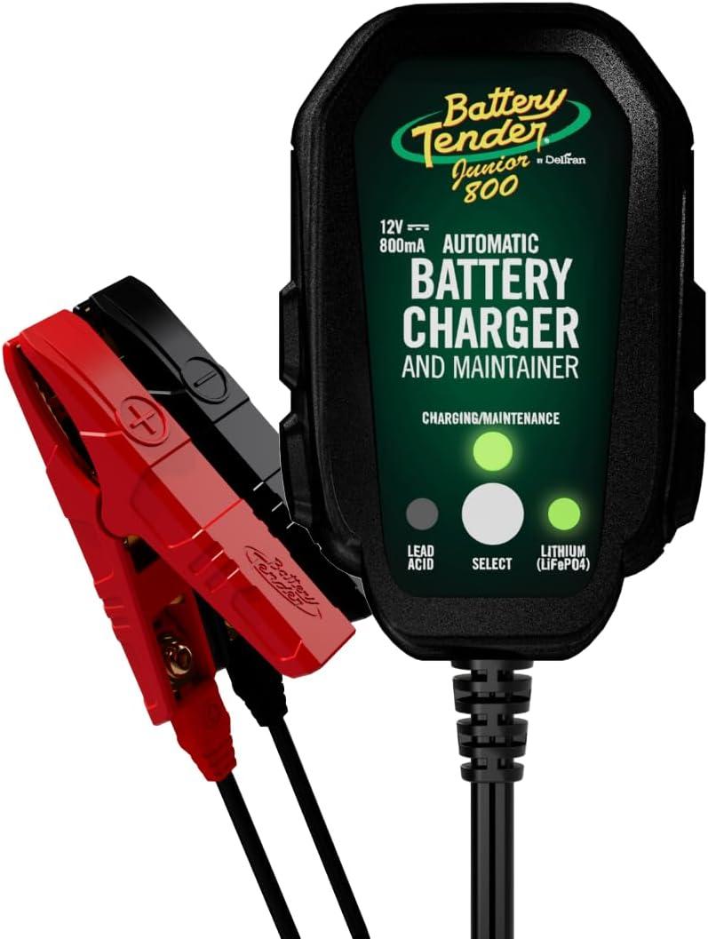 Battery Tender Junior 12V, 800mA Battery Charger and Maintainer for Lead Acid and Lithium Batteries - Switchable Battery Charger for Powersports - 022-0199-DL-WH Battery Tender Junior 12V, 800mA Battery Charger and Maintainer for Lead Acid and Lithium Batteries - Switchable Battery Charger for Powersports - 022-0199-DL-WH