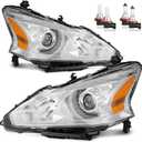 Headlights W/Bulbs for 2013 2014 2015 Nissan Altima 4-Door Halogen Headlamp Replacement Driver & Passenger Side (DOES NOT FIT XENON/HID)