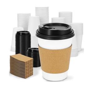 100 Pack 12 oz Disposable Coffee Cups with Lids and Insulated Sleeves, Leak-free Paper and Sturdy Thick Paper Hot to Go Coffee Cups with Lids for Cold/Hot Beverage (White)