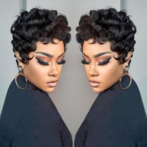 Pixie Cut Wigs for Black Women Pixie Cut Wig Human Hair Short Layered Wigs Full Machine Made Short Haircut Wig Glueless with Bangs Natural Color 1B