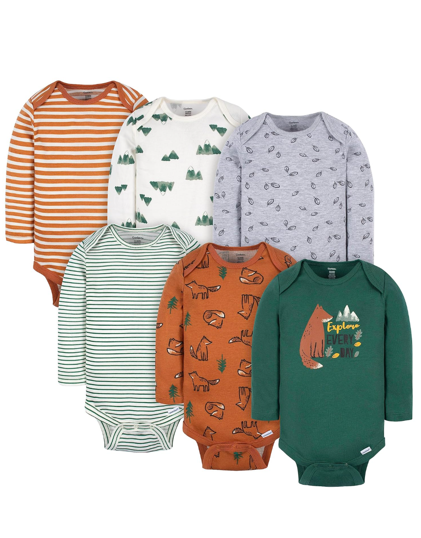 Gerber Baby Boys' 6-Pack Long-Sleeve Onesies Bodysuit 6-9 Month