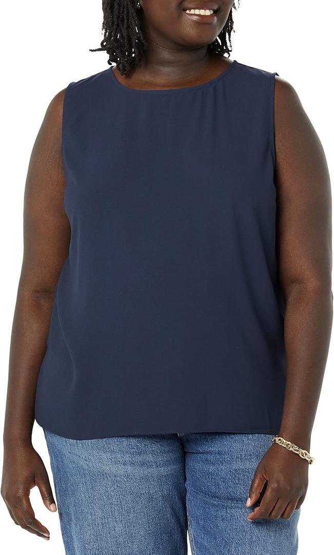 Amazon Essentials Women's Regular-Fit Sleeveless Layering Tank Top, Crew Neck (XX-Large, Navy)
