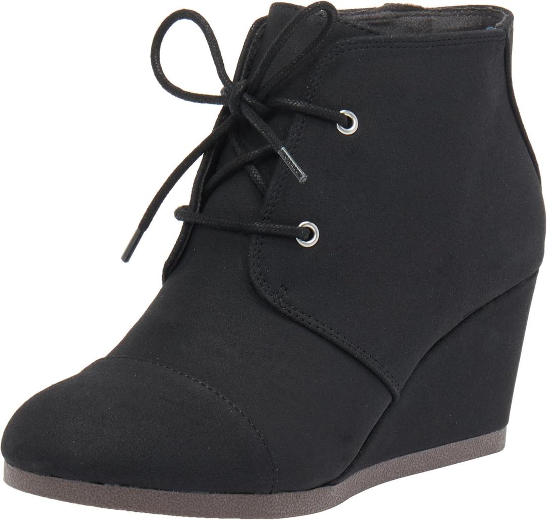 DREAM PAIRS TOMSON Women's Casual Fashion Outdoor Lace Up Low Wedge Heel Booties Shoes black 7 B(M) US
