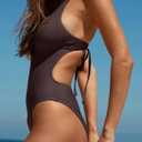 LASLULU Women's Sexy One Piece Swimsuits V Neck Padded Bathing Suit Modest Front Cutout Open Back Slimming Swimsuit (Brown, M)