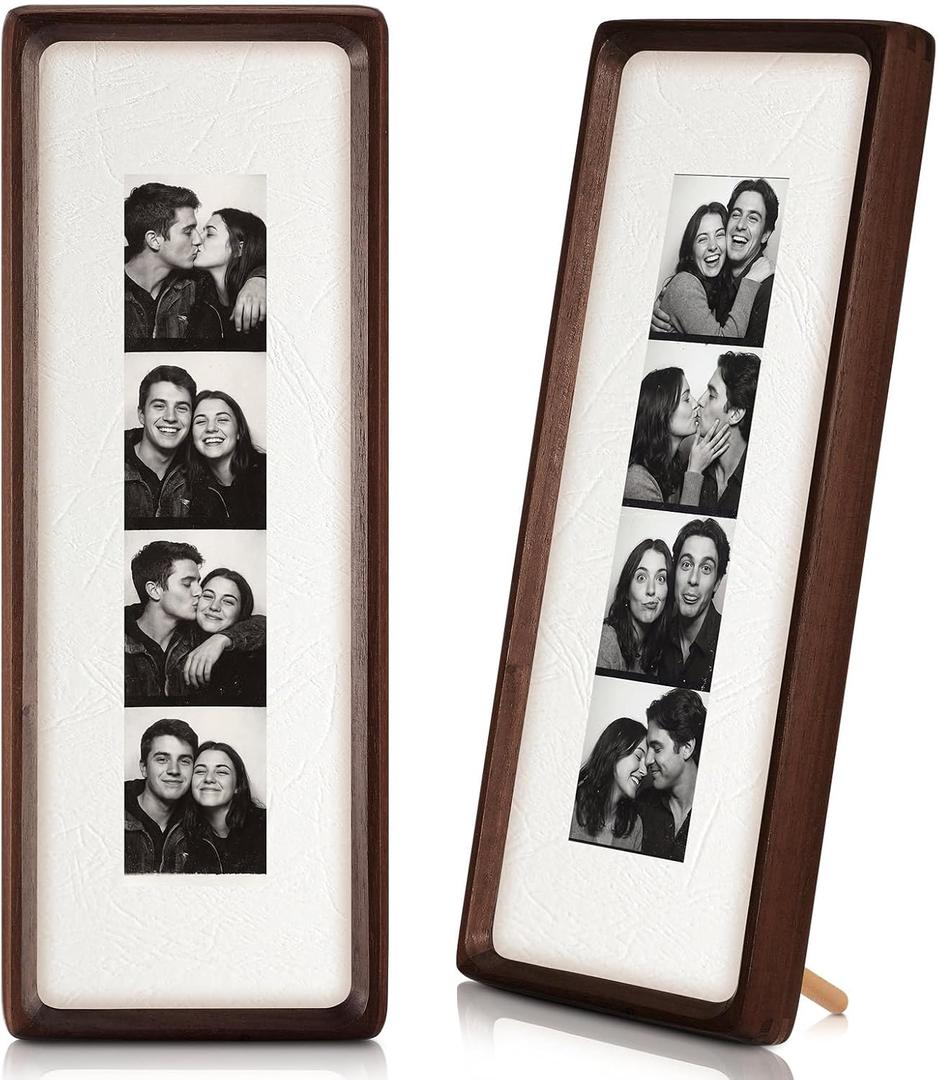 Lineshading 2 Pcs Photo Booth Frames 11.43.5in Walnut Wood Photo Strip Frame Photobooth Pictures with Textured Mat Vertical Horizontal for Wall Tabletop Wedding Graduation Home Decor(Wood Color)