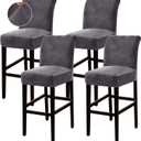 Turquoize Bar Stool Covers 4 Pack Bar Stool Covers with Backs Barstool Covers Velvet Bar Stool Seat Covers Slipcover Pub Counter Stool High Back Chair Covers, Thick Soft Modern Style, Grey, 4