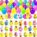 24 Pcs Prefilled Easter Eggs with Bunny Duckies,Bright Colorful Easter Eggs Prefilled with Variety Duckies for Fun Bath Bunny Duckies, Easter Basket Stuffers and Bathtub Toys Party Favors
