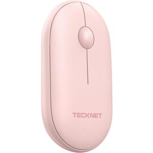 TECKNET Bluetooth Mouse, Slim Portable Wireless Mouse for 2 Modes(BT3.0/5.0+2.4Ghz), Lightweight, Contoured Grip with USB Receiver, Quiet Click Compatible with PC, Chromebook, Mac - Pink