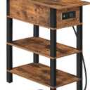 HOOBRO End Table with Charging Station, Flip Top Side Table with USB Ports, Narrow Nightstand Bedside Tables with Storage Shelves, for Small Space, Living Room, Rustic Brown and Black BF141UBZ01