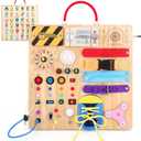 Busy Board,Montessori Toys for 1-3 Years Old, Wooden Toddler Toys, Autism Sensory Travel Toy, Ideal Gift for 1+ Year Old Boys (Busy Board Plus v3)
