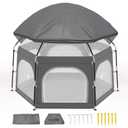 Baby Playpen with Canopy, Portable Outdoor & Indoor Baby Beach Tent for Babies and Toddlers, Foldable Play Yard with Mosquito Net, Travel Play Yard Includes Sand Stakes & Carry Bag